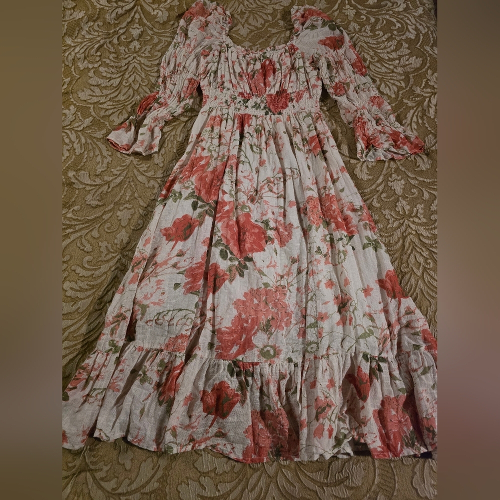 JessaKae Pink and Cream Floral Long Sleeve Dress